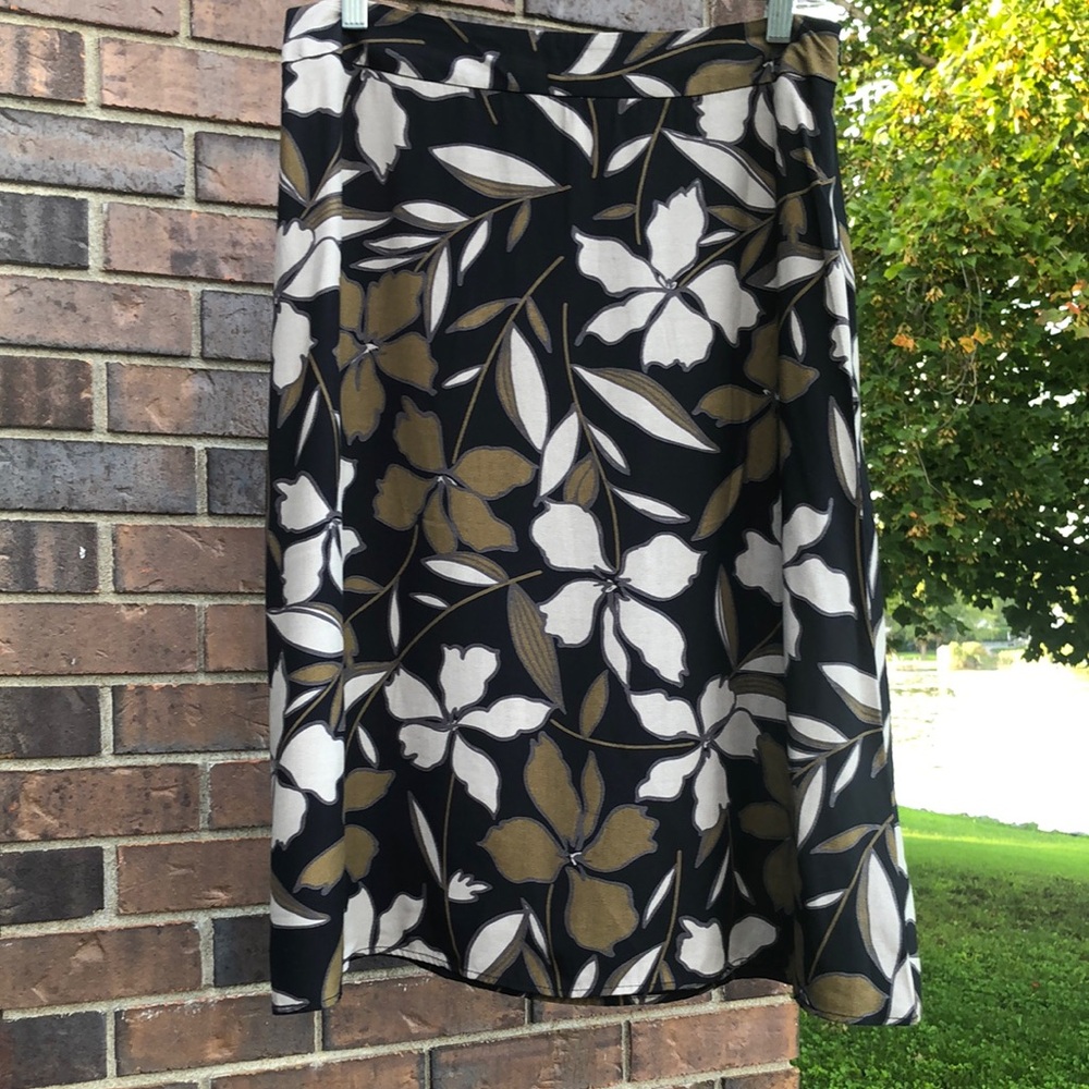 Floral A-Line Skirt in Black, White & Olive